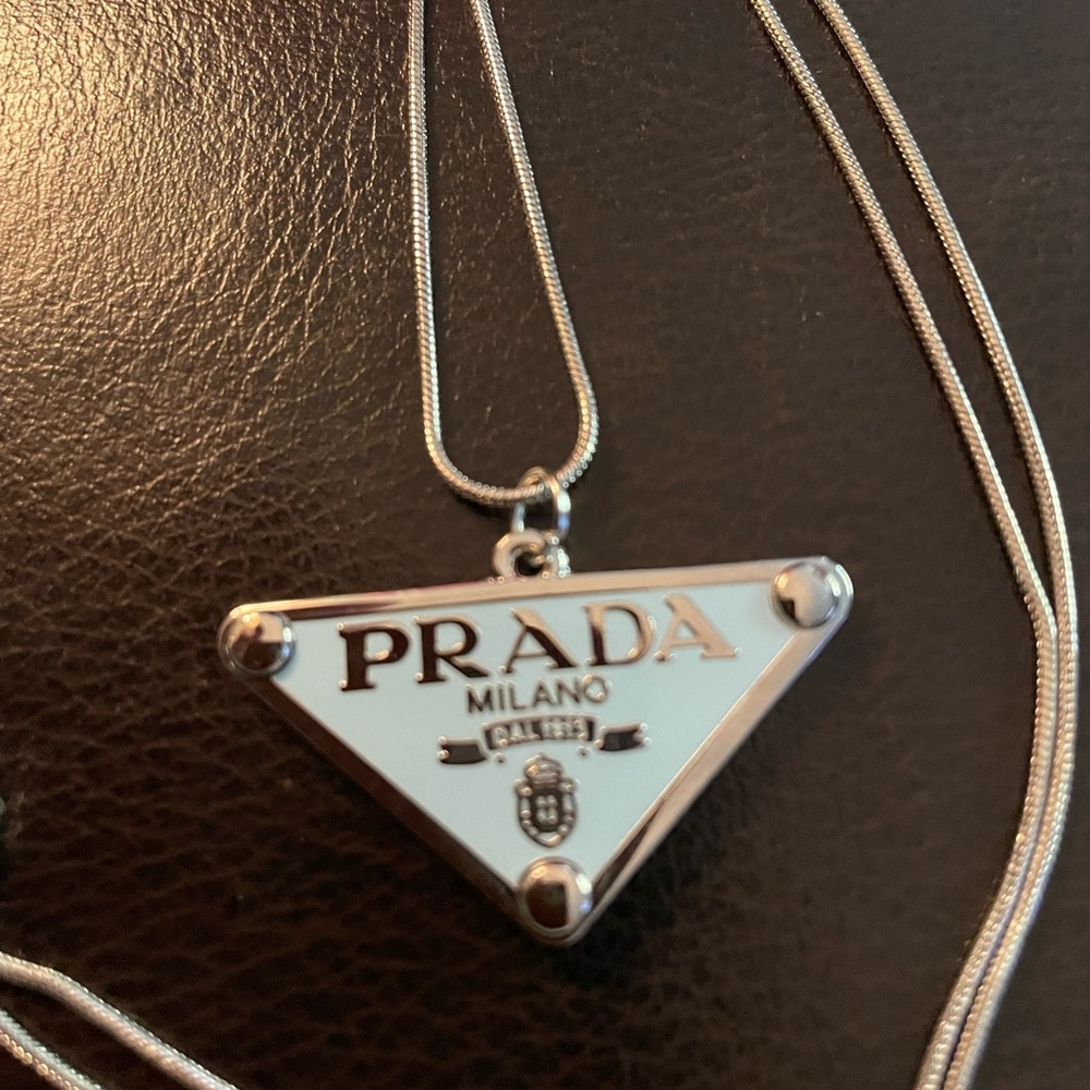 Auth Prada Sky Blue and Silver Logo Pendant - Picture 4 of 7